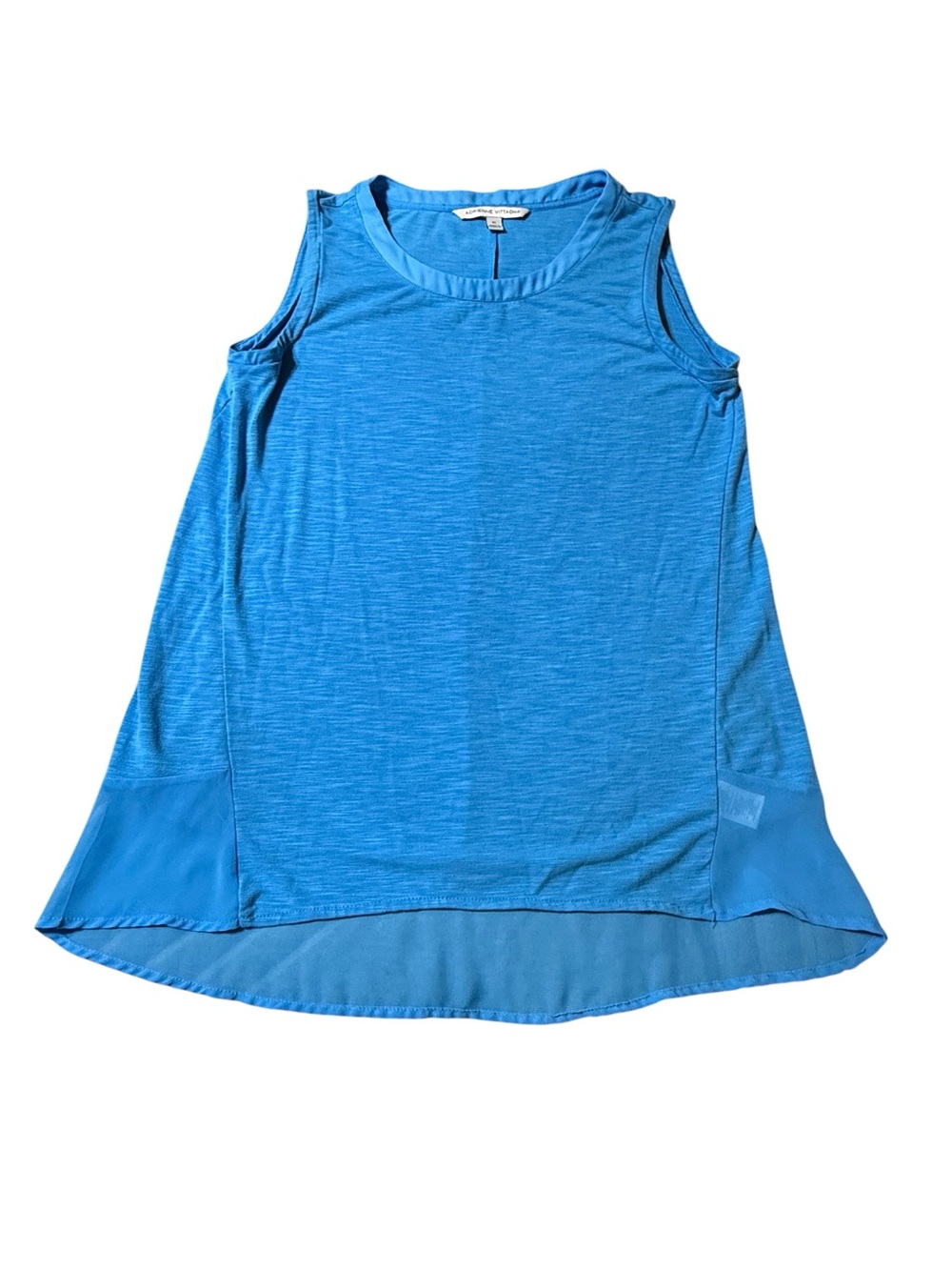 Adrienne Vittadini Blue High Low Tank Top Medium Sheer Chiffon Hem Blouse